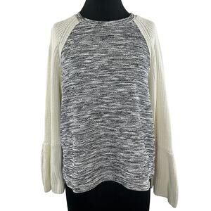 DOLAN Gray Cream Raglan Sleeve Round Neck Knit Pullover Sweater Top Size XL